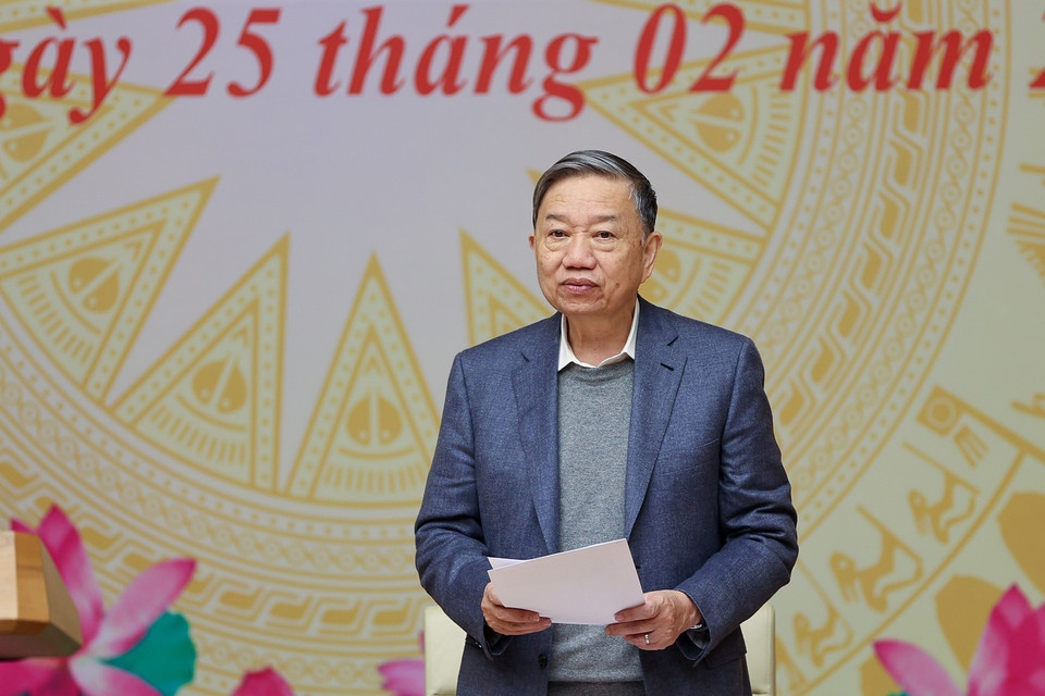 Bộ trưởng Bộ Công an Tô Lâm phát biểu. (Ảnh: Dương Giang/TTXVN)