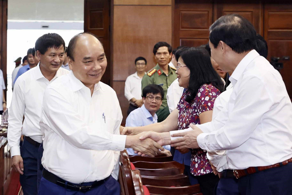 Chiều 18/5, tại thành phố Điện Biên, Chủ tịch nước Nguyễn Xuân Phúc làm việc với Ban Thường vụ tỉnh ủy và lãnh đạo chủ chốt tỉnh Điện Biên. (Ảnh: Thống Nhất/TTXVN)