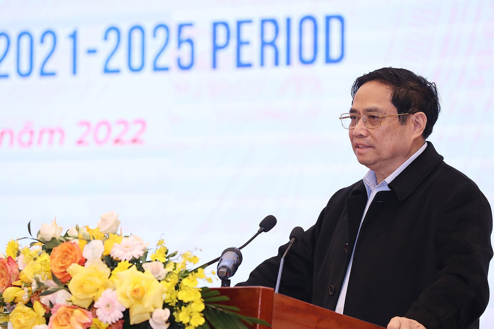 Hình ảnh Thủ tướng Phạm Minh Chính, Trưởng Ban Chỉ đạo phát biểu. (Ảnh: Dương Giang/TTXXVN)