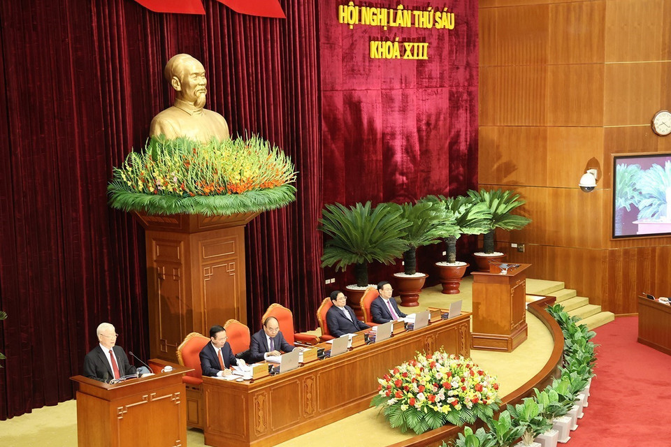 Hình ảnh Tổng Bí thư Nguyễn Phú Trọng phát biểu khai mạc hội nghị. (Ảnh: Trí Dũng/TTXVN)