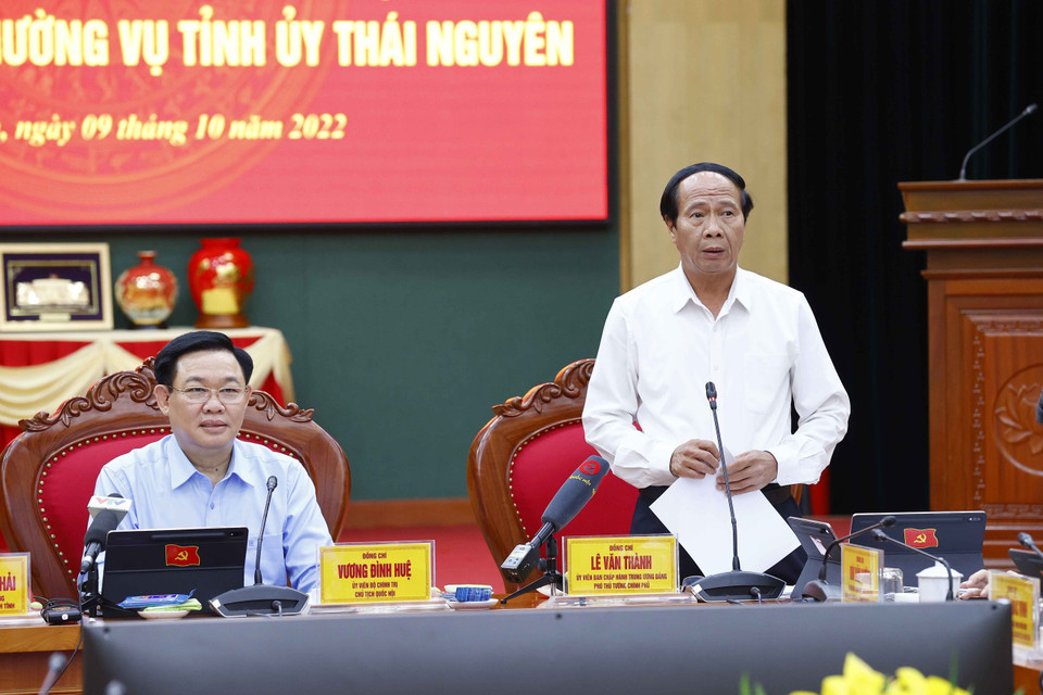 Ủy viên Trung ương Đảng, Phó Thủ tướng Chính phủ Lê Văn Thành phát biểu. (Ảnh: Doãn Tấn/TTXVN)