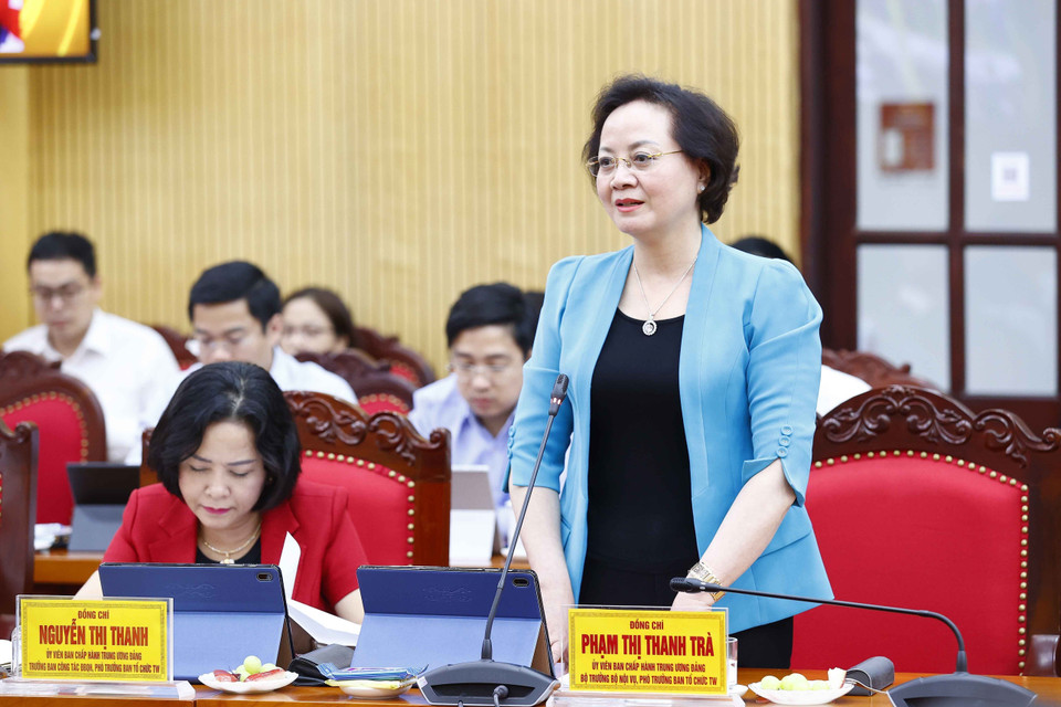 Bà Phạm Thị Thanh Trà , Ủy viên Trung ương Đảng, Bộ trưởng Bộ Nội vụ phát biểu. (Ảnh: Doãn Tấn/TTXVN)