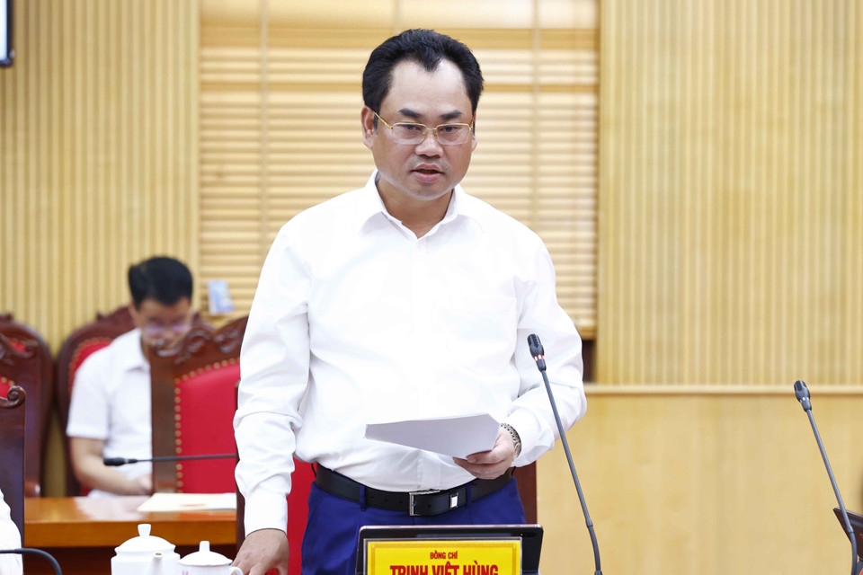 Ông Trịnh Việt Hùng, Ủy viên dự khuyết Trung ương Đảng, Phó Bí thư Tỉnh ủy, Chủ tịch UBND tỉnh Thái Nguyên phát biểu. (Ảnh: Doãn Tấn/TTXVN)