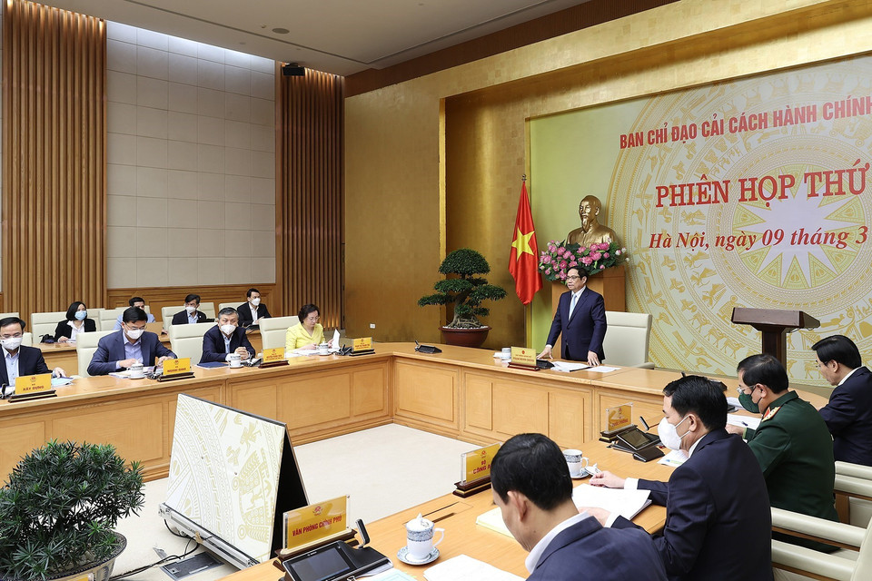 Thủ tướng Chính phủ Phạm Minh Chính nêu rõ Đảng, Nhà nước đã xác định cải cách hành chính là một trong những nhiệm vụ đột phá nhằm xây dựng, hoàn thiện nhà nước pháp quyền xã hội chủ nghĩa. (Ảnh: Dương Giang/TTXVN)