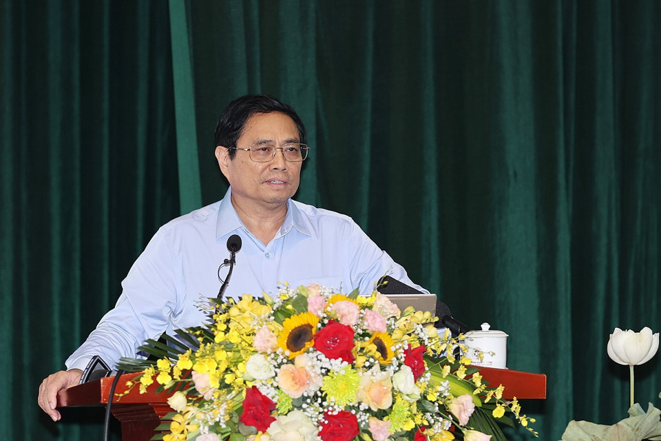 Hình ảnh Thủ tướng Phạm Minh Chính phát biểu tại buổi làm việc với Học viện Nông nghiệp Việt Nam. (Ảnh: Dương Giang/TTXVN)