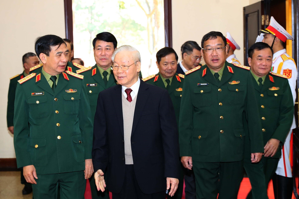 Tổng Bí thư Nguyễn Phú Trọng đến dự hội nghị. (Ảnh: Trọng Đức/TTXVN)