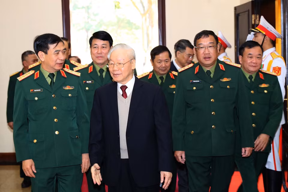 Tổng Bí thư Nguyễn Phú Trọng đến dự hội nghị. (Ảnh: Trọng Đức/TTXVN)