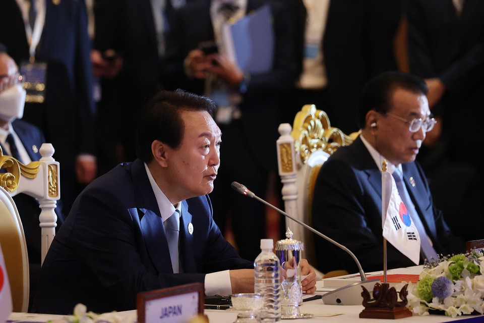 Tổng thống Hàn Quốc Yoon Suk-yeol phát biểu. (Ảnh: Dương Giang/TTXVN)