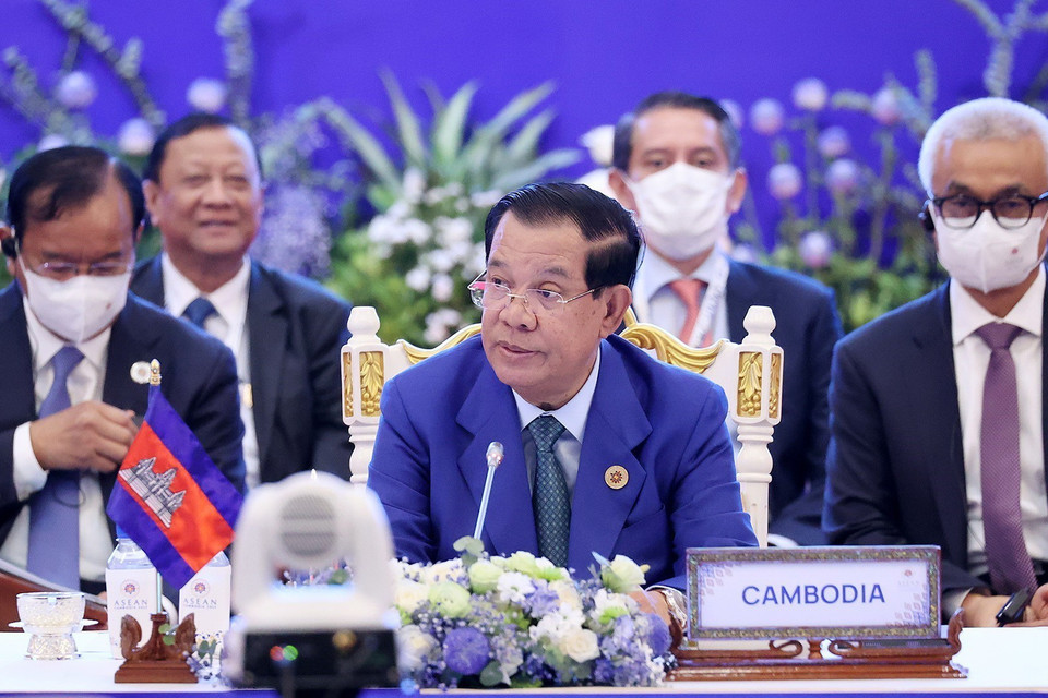 Thủ tướng Campuchia, Chủ tịch ASEAN 2022 Samdech Techo Hun Sen khai mạc hội nghị. (Ảnh: Dương Giang/TTXVN)