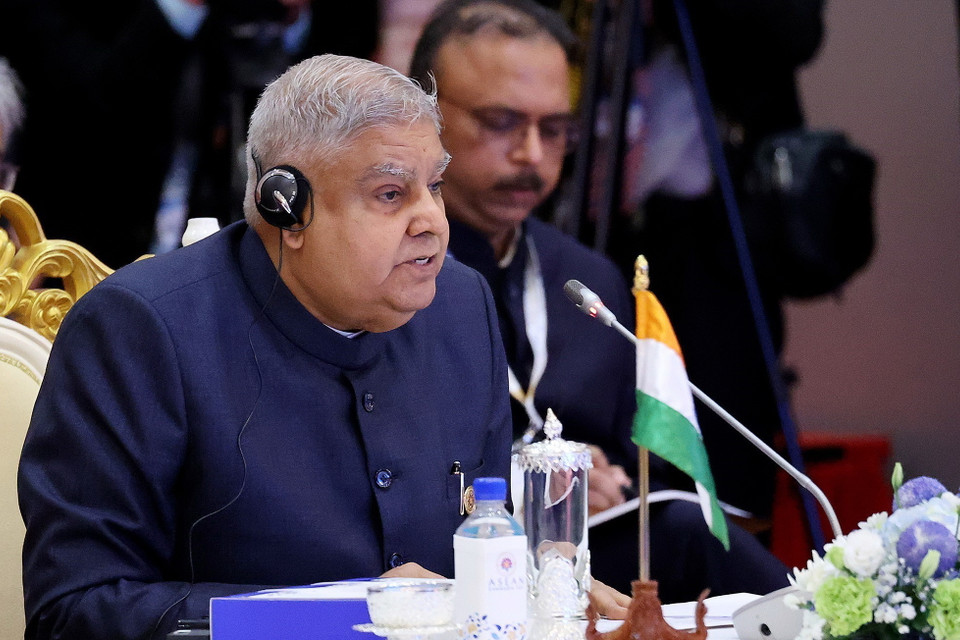 Phó Tổng thống Ấn Độ Jagdeep Dhankhar phát biểu. (Ảnh: Dương Giang/TTXVN)