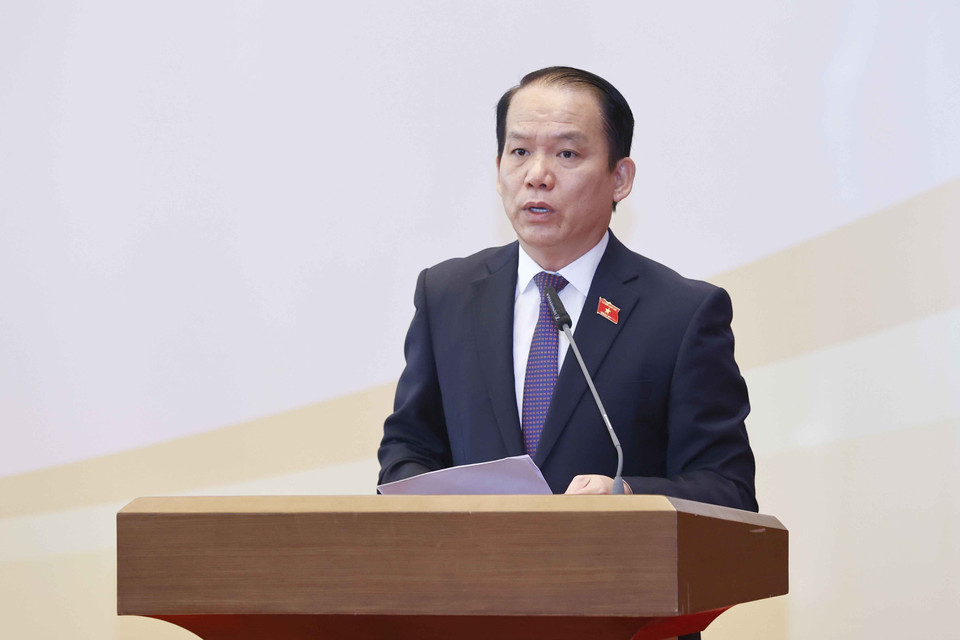 Chủ nhiệm Ủy ban Pháp luật của Quốc hội Hoàng Thanh Tùng phát biểu. (Ảnh: Doãn Tấn/TTXVN)