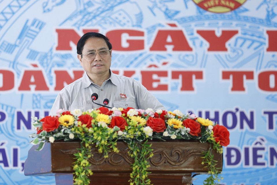 Hình ảnh Thủ tướng Phạm Minh Chính phát biểu. (Ảnh: Dương Giang/TTXVN)