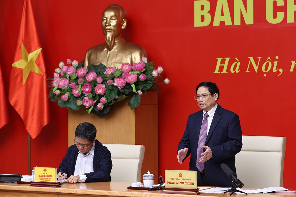 Thủ tướng Phạm Minh Chính phát biểu tại hội nghị. (Ảnh: Dương Giang/TTXVN)