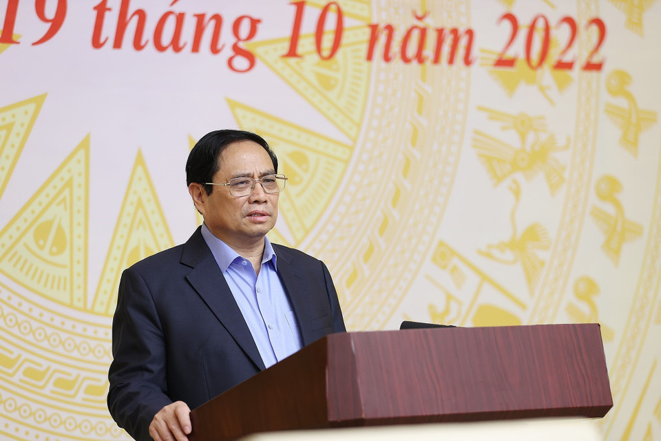 Sáng 19/10, tại Hà Nội, Thủ tướng Phạm Minh Chính, Trưởng Ban Chỉ đạo cải cách thủ tục hành chính của Chính phủ chủ trì Phiên họp thứ hai của Ban Chỉ đạo. (Ảnh: Dương Giang/TTXVN)