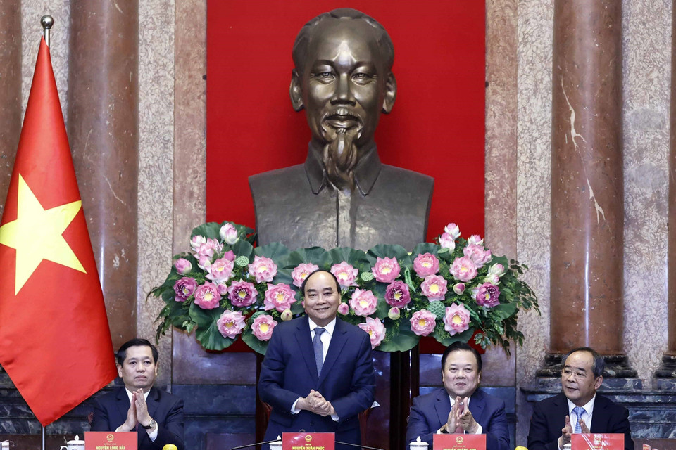 Chủ tịch nước Nguyễn Xuân Phúc phát biểu. (Ảnh: Thống Nhất/TTXVN)