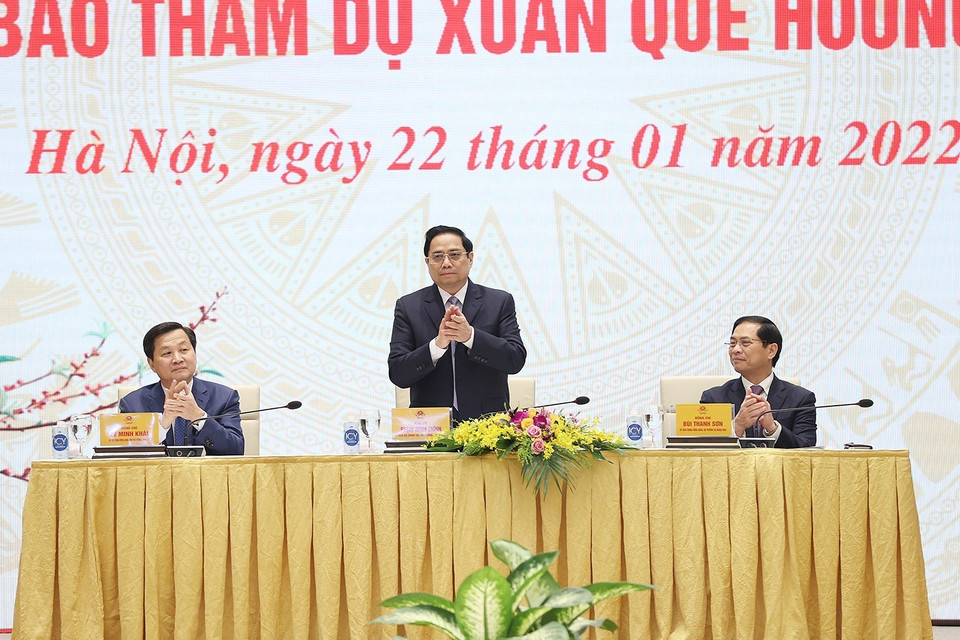 Thủ tướng Phạm Minh Chính tại buổi gặp mặt kiều bào dự Xuân quê hương năm 2022. (Ảnh: Dương Giang/TTXVN)
