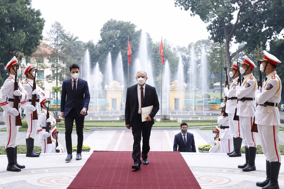 Đại sứ Guatemala Carlos Humberto Jiménez Licona đến trình Quốc thư. (Ảnh: Thống Nhất/TTXVN)