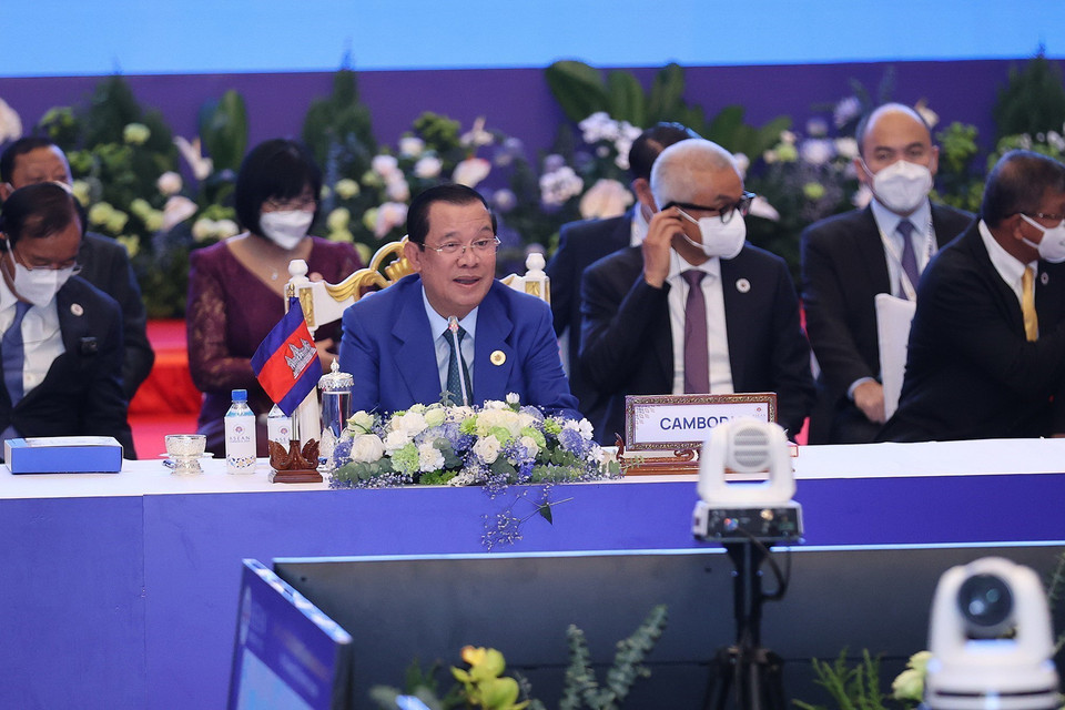 Thủ tướng Campuchia, Chủ tịch ASEAN 2022 Samdech Techo Hun Sen khai mạc hội nghị. (Ảnh: Dương Giang/TTXVN)