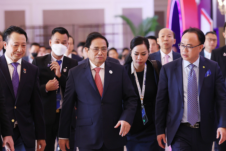 Chiều 10/11, tại thủ đô Phnom Penh, Campuchia, Thủ tướng Phạm Minh Chính tham dự và phát biểu tại Hội nghị thượng đỉnh kinh doanh và đầu tư ASEAN 2022. (Ảnh: Dương Giang/TTXVN)