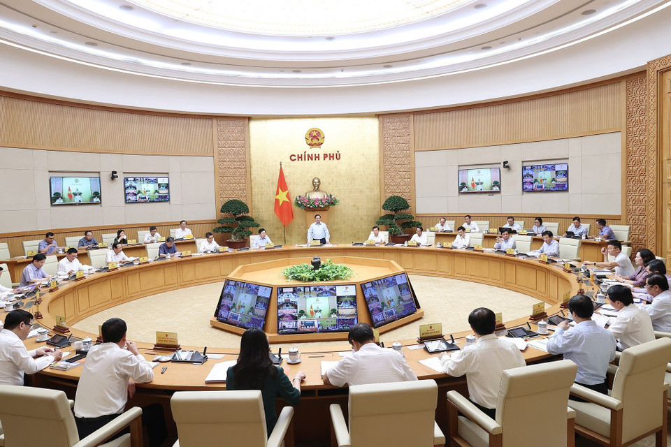 Quang cảnh hội nghị tại điểm cầu Chính phủ. (Ảnh: Dương Giang/TTXVN)