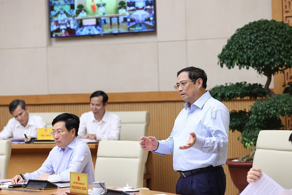 Thủ tướng Phạm Minh Chính phát biểu tại hội nghị. (Ảnh: Dương Giang/TTXVN)