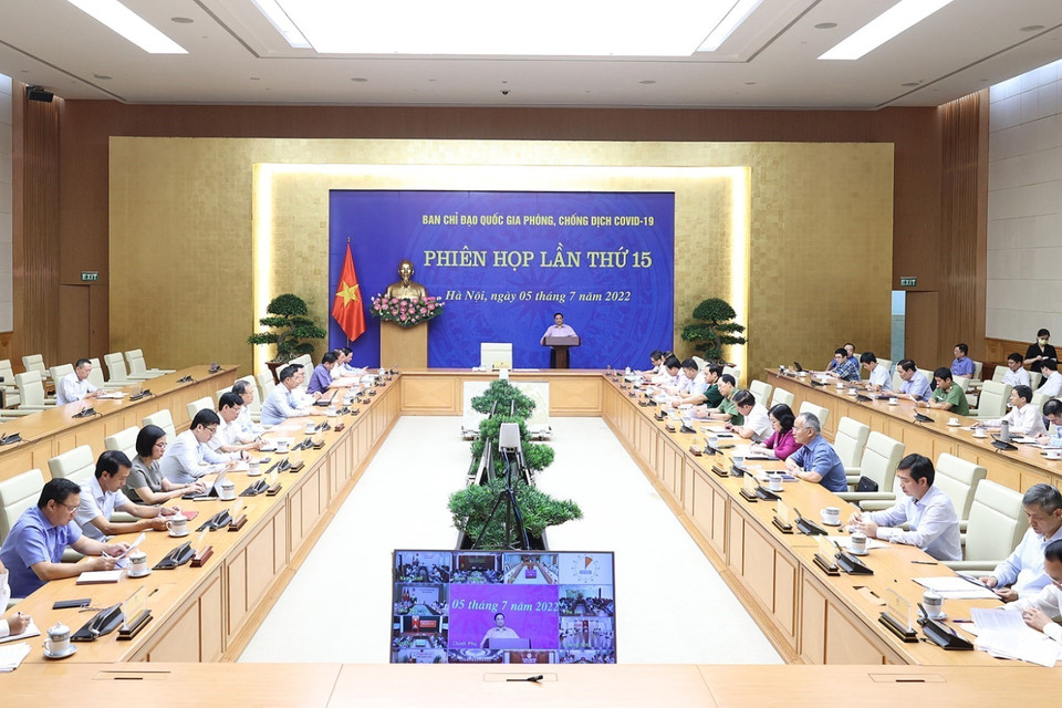 Quang cảnh phiên họp lần thứ 15 Ban Chỉ đạo Quốc gia phòng, chống dịch COVID-19. (Ảnh:Dương Giang/TTXVN)