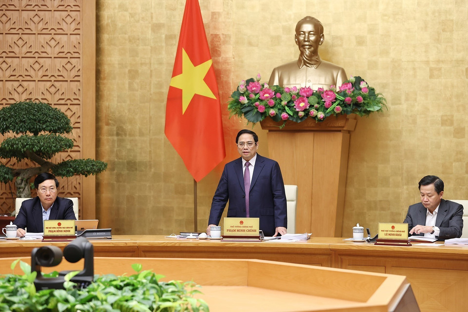 Thủ tướng Chính phủ Phạm Minh Chính chủ trì phiên họp Chính phủ thường kỳ tháng 3/2022. (Ảnh: Dương Giang/TTXVN)