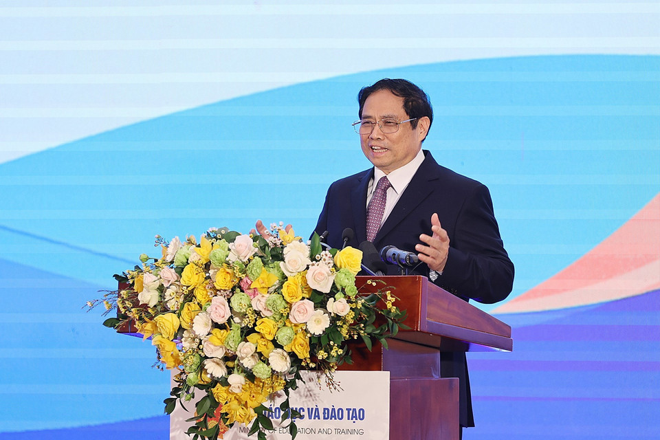 Hình ảnh Thủ tướng Phạm Minh Chính phát biểu. (Ảnh: Dương Giang/TTXVN)