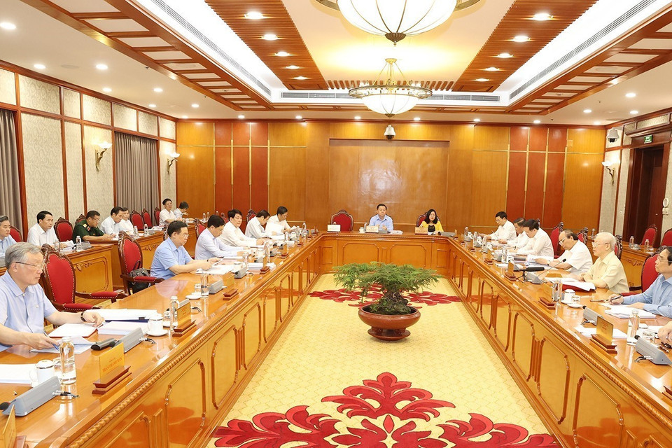 Tổng Bí thư Nguyễn Phú Trọng phát biểu kết luận cuộc họp. (Ảnh: Trí Dũng/TTXVN)