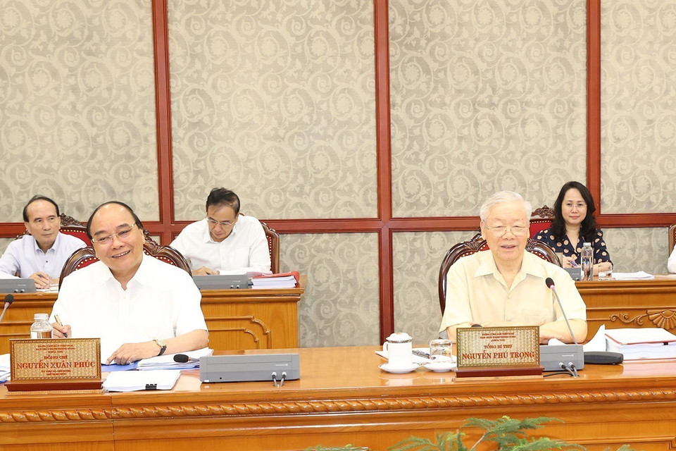 Tổng Bí thư Nguyễn Phú Trọng và Chủ tịch nước Nguyễn Xuân Phúc tại cuộc họp. (Ảnh: Trí Dũng/TTXVN)