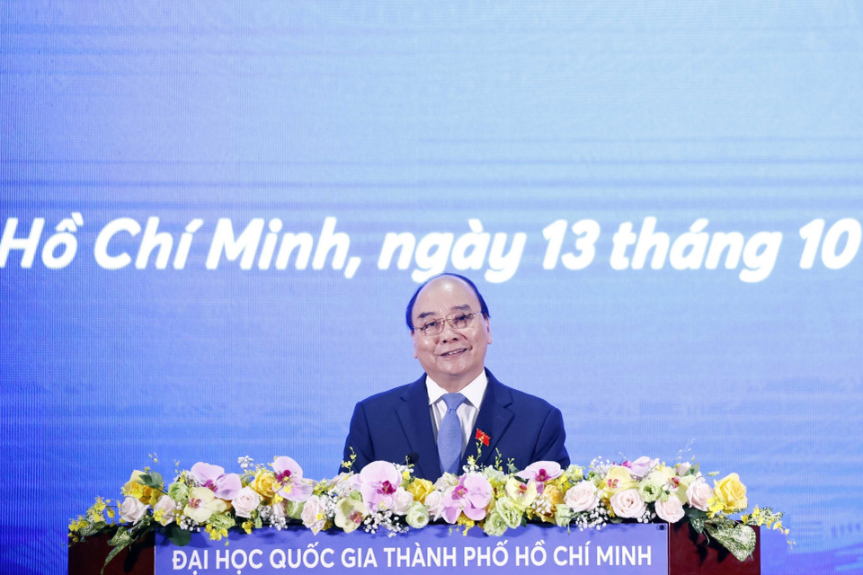 Hình ảnh Chủ tịch nước Nguyễn Xuân Phúc phát biểu tại buổi lễ. (Ảnh: Thống Nhất/TTXVN)