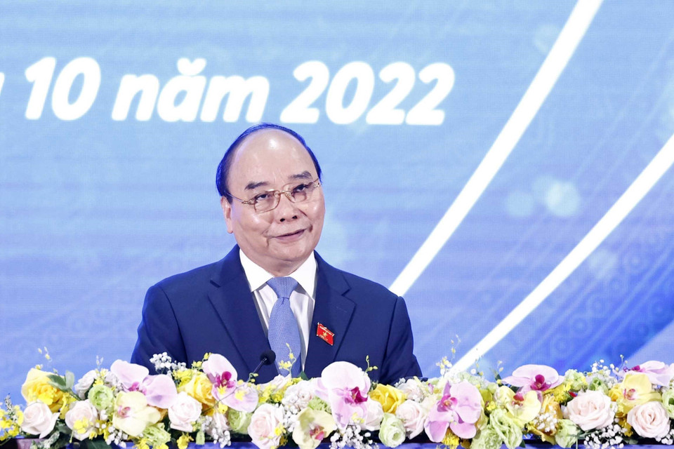 Chủ tịch nước Nguyễn Xuân Phúc phát biểu tại buổi lễ. (Ảnh: Thống Nhất/TTXVN)