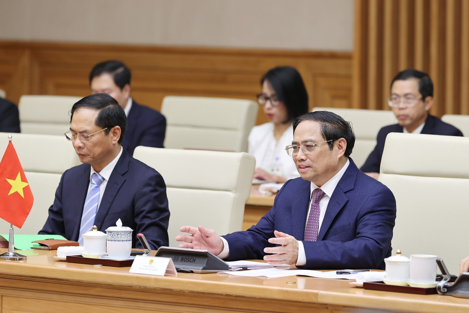 Thủ tướng Phạm Minh Chính tại buổi hội đàm. (Ảnh: Dương Giang/TTXVN)