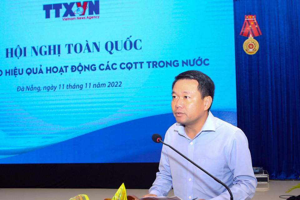 Trưởng Cơ quan thường trú TTXVN tại Hà Nội Nguyễn Văn Cảnh phát biểu tại hội nghị. (Ảnh: Trần Lê Lâm/TTXVN)