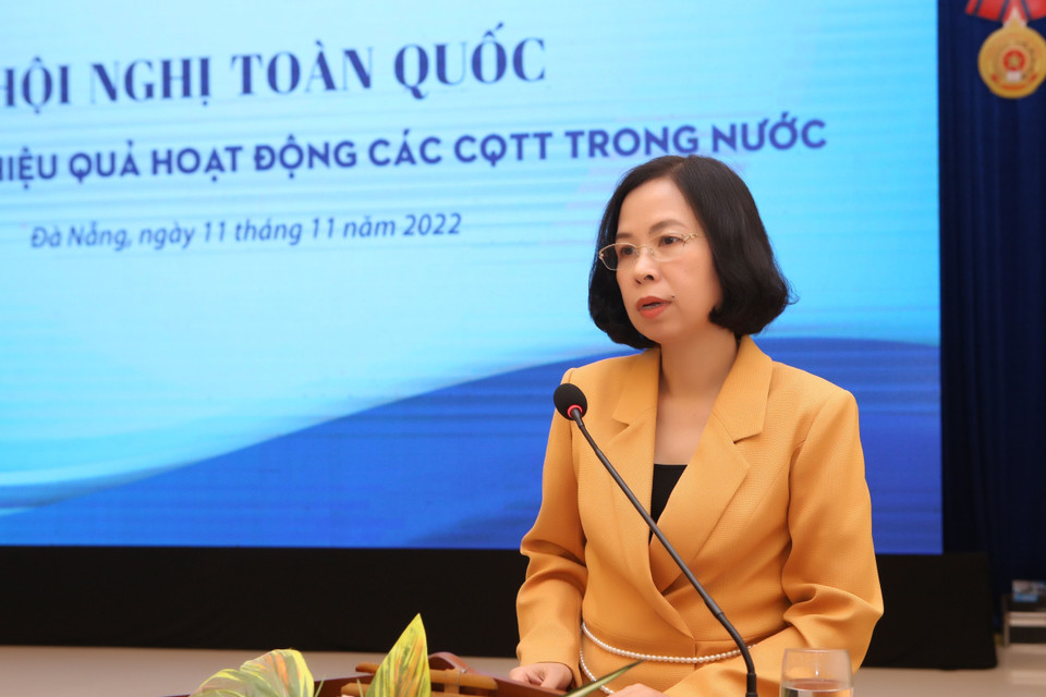 Tổng Giám đốc TTXVN Vũ Việt Trang phát biểu tại hội nghị. (Ảnh: Trần Lê Lâm/TTXVN)