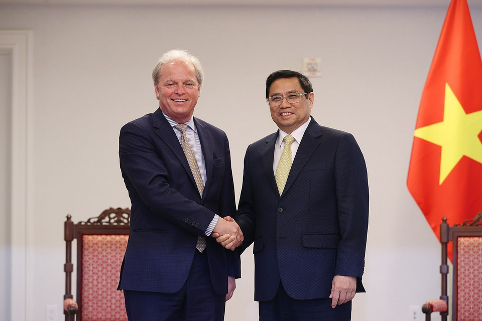 Thủ tướng Phạm Minh Chính tiếp ông Axel Van Trotsenburg, Tổng Giám đốc điều hành Ngân hàng Thế giới (WB). (Ảnh: Dương Giang/TTXVN)