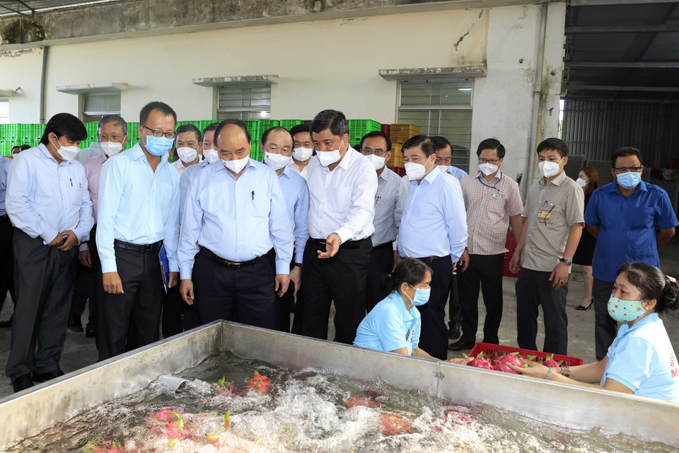 Chủ tịch nước Nguyễn Xuân Phúc thăm Hợp tác xã Mỹ Tịnh An, huyện Chợ Gạo. (Ảnh: Thống Nhất/TTXVN)