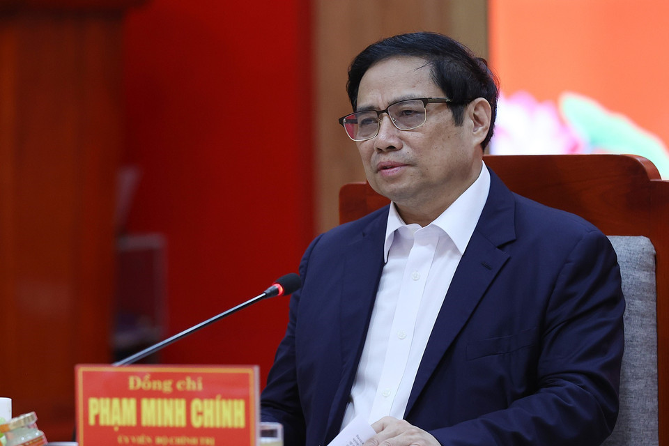 Thủ tướng Phạm Minh Chính tại buổi làm việc với lãnh đạo chủ chốt tỉnh Khánh Hòa. (Ảnh: Dương Giang/TTXVN)