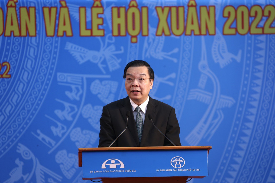 Chủ tịch UBND thành phố Hà Nội Chu Ngọc Anh phát biểu hưởng ứng. (Ảnh: Lâm Khánh/TTXVN)