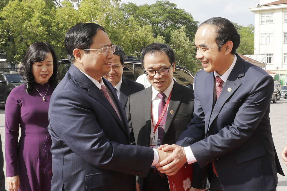 Chiều 16/11, tại Hà Nội, Thủ tướng Phạm Minh Chính dự Lễ Kỷ niệm 120 năm thành lập Trường Đại học Y Hà Nội (1902-2022) và 40 năm Ngày Nhà giáo Việt Nam (1982-2022). (Ảnh: Dương Giang/TTXVN)