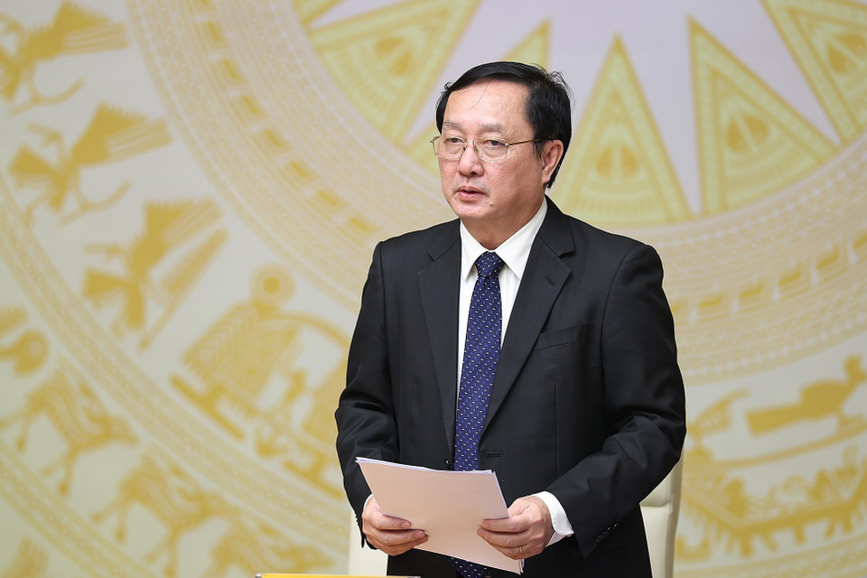 Bộ trưởng Bộ Khoa học và Công nghệ Huỳnh Thành Đạt báo cáo tại hội nghị. (Ảnh: Dương Giang/TTXVN)