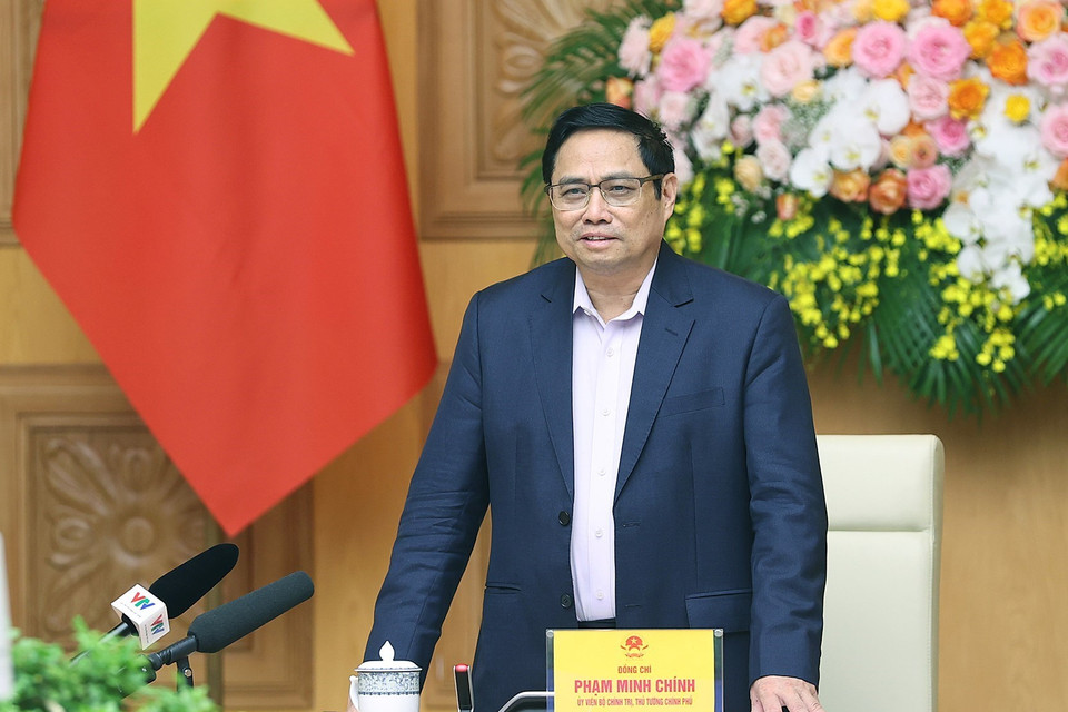 Thủ tướng Phạm Minh Chính phát biểu tại buổi làm việc với Trung ương Hội Người cao tuổi Việt Nam. (Ảnh: Dương Giang/TTXVN)