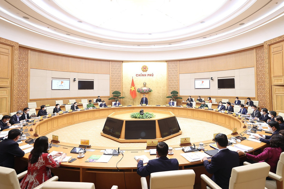 Quang cảnh Phiên họp Chính phủ thường kỳ tháng 02/2022. (Ảnh: Dương Giang/TTXVN)