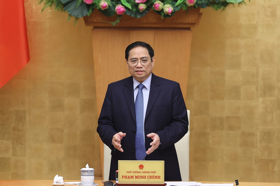 Hình ảnh Thủ tướng Phạm Minh Chính chủ trì Phiên họp Chính phủ thường kỳ tháng Hai năm 2022. (Ảnh: Dương Giang/TTXVN)