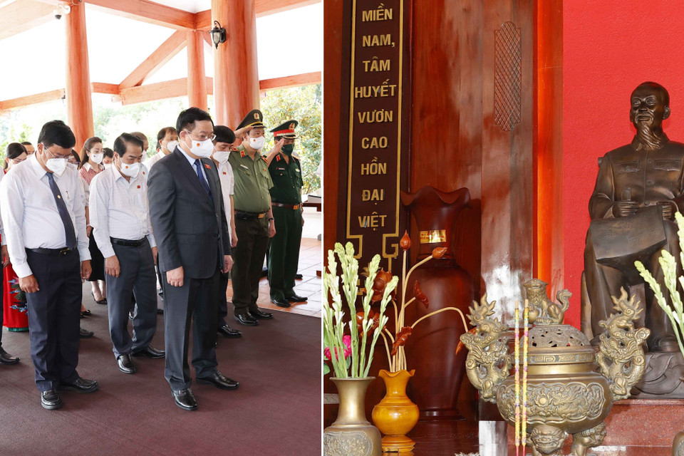 Chủ tịch Quốc hội Vương Đình Huệ dâng hương tưởng niệm Chủ tịch Hồ Chí Minh. (Ảnh: Doãn Tấn/TTXVN)