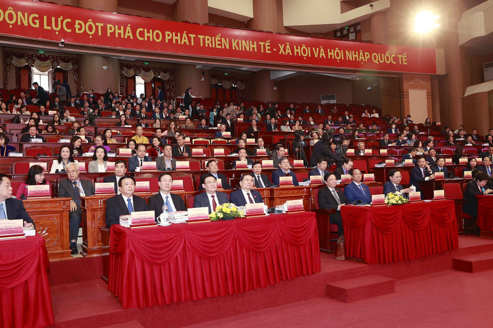 Chủ tịch Quốc hội Vương Đình Huệ và đại biểu dự hội thảo. (Ảnh: Doãn Tấn/TTXVN)