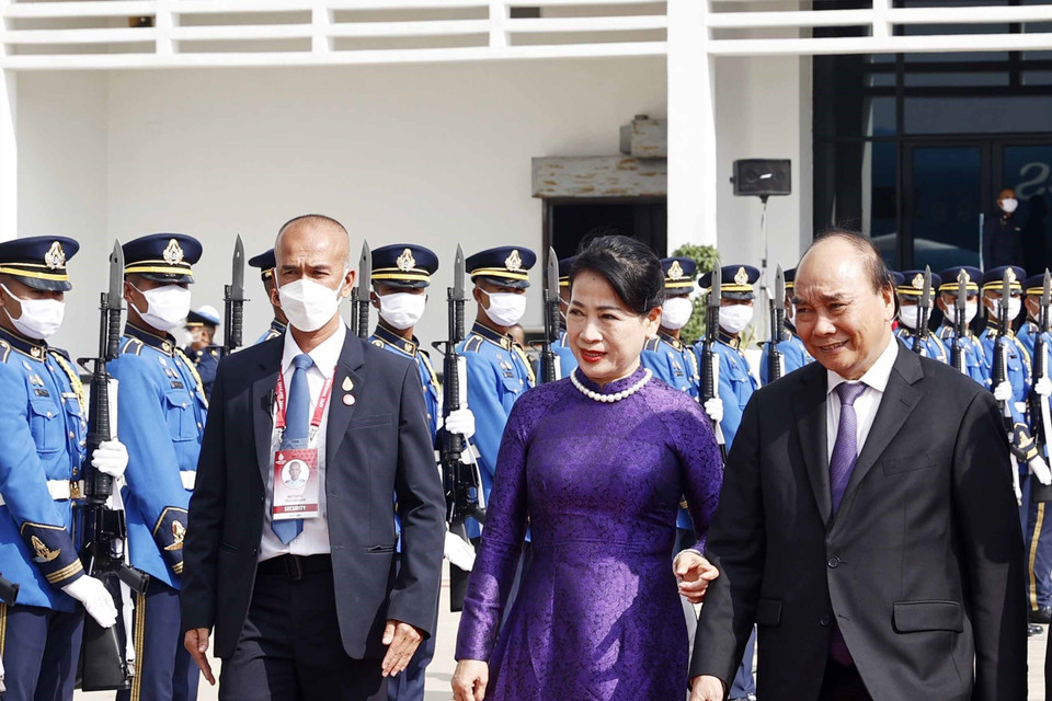 Lễ tiễn Chủ tịch nước Nguyễn Xuân Phúc và Phu nhân tại sân bay không quân Hoàng gia Thái Lan, Bangkok. (Ảnh: Thống Nhất/TTXVN)