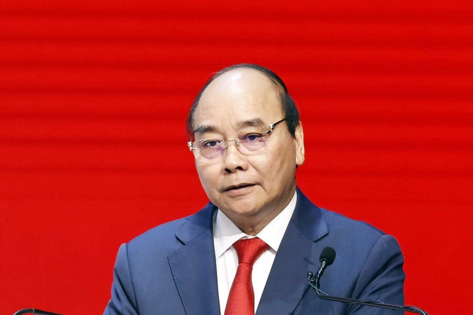 Chủ tịch nước Nguyễn Xuân Phúc phát biểu tại Đại hội. (Ảnh: Thống Nhất/TTXVN)