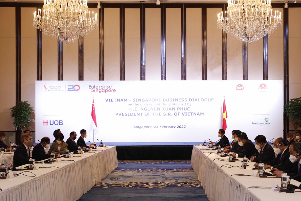 Quang cảnh Đối thoại doanh nghiệp Việt Nam-Singapore. (Ảnh: Thống Nhất/TTXVN)
