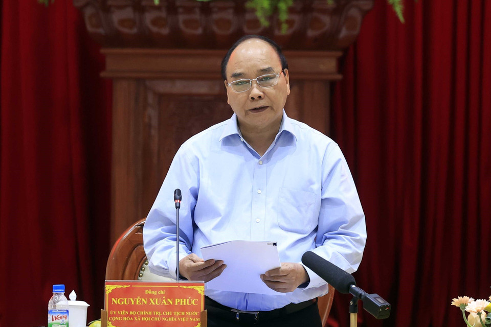 Chủ tịch nước Nguyễn Xuân Phúc phát biểu tại buổi làm việc. (Ảnh: Thống Nhất/TTXVN)